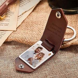 Stylish Stainless Steel Rectangular <b>Keychain</b> DIY UV Printing Custom Photo PU Leather <b>Personalized</b> Father's Day Family - Product Image 4