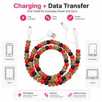 Câble de charge pour téléphone 4 en 1, rouge, noir, léopard, perlé, multi-connecteurs, câble de charge tendance pour smartphones