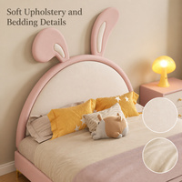 Ensemble de chambre d'enfant, lit pour enfants avec table de chevet, lit rembourré rose et blanc avec oreilles de lapin, cadre de lit en cuir silicone pour filles