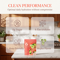 Poudre d'électrolytes WELLBODY OEM saveur Mojito, 6 électrolytes, 0 sucre, Keto, Vitamine C, Complexe B, 30 sachets de 150g