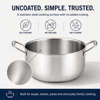 Casserole en acier inoxydable non revêtu de 2,5 mm d'épaisseur, 24 cm, marmite à soupe robuste, fabrication directe d'usine, OEM