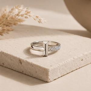 14KT Yellow Gold T Motif Diamond <b>Ring</b> Modern Bevel Band <b>Men</b> Statement <b>Ring</b> Fine Contemporary Jewelry Anniversary Gift - Product Image 3