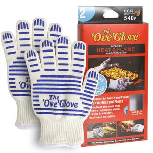 Guantes de cinco dedos resistentes al calor para barbacoa, forro de algodón con puntos de silicona, Guantes para horno de cocina, lavables