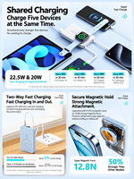 Chargeur sans fil magnétique HYTO 22,5 W, charge rapide, câbles intégrés, support, powerbank portable pour iPhone, Android, montre connectée, écouteurs