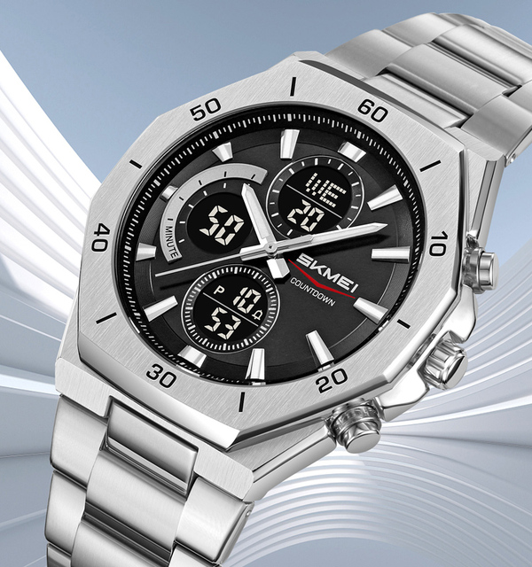 SKMEI 2561 Chronograph Stainless Steel Strap Factory Wholesale Analog Digital Watch for Men Classic Business Style