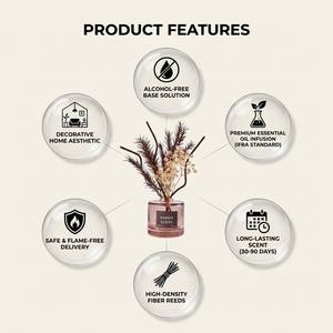 Luxury Woody Scent <b>Reed</b> <b>Diffuser</b> Set With Dried Flowers <b>For</b> Modern Home Decor Wholesale Private Label Premium Realistic Set - Product Image 3