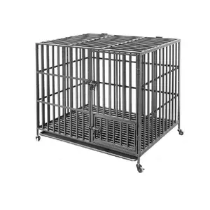 46'' Metal Steel Tube Folding Secure Pet Cages /Three Doors Large Heavy Duty Kennel/Pet Animal Dog Cat Crates With Wheels