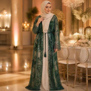 Abito Lungo in Pizzo di Lusso con Ricami e Paillettes, Collo Tondo, Vestibilità Ampia per Abaya del Medio Oriente, Dubai, Turchia, Kaftan - Product Image 2