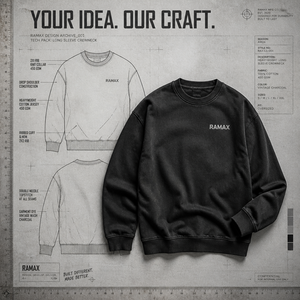 <span class=keywords><strong>Sudadera</strong></span> RAMAX de 450 g/m² de alto gramaje con cuello redondo, lavado vintage, hombros caídos, estilo oversize para hombre, ropa urbana, venta al por mayor, personalizable. - Product Image 1
