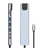 Station d'accueil USB-C 8-en-1 avec bouton d'alimentation, USB-C mâle vers + RJ45 100M, USB 3.0*1, USB 2.0*1, PD 87W, SD/TF, données PD 2.0 – En stock