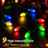 Collier lumineux festif à 9 LED, 98 cm, avec motifs Cœur, Trèfle, Sapin de Noël, Étoile et Ampoule, pour fêtes, durable, style 'Ugly Sweater'