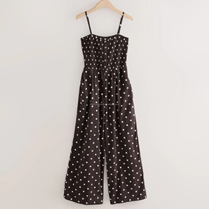 Combinaison en lin à pois personnalisée pour femmes, combinaison <span class=keywords><strong>pantalon</strong></span> à corsage plissé pour femmes - Product Image 4