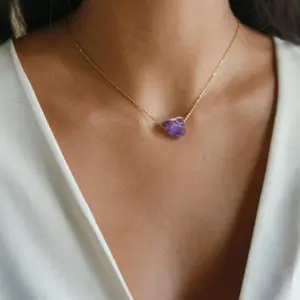 Irregular amethyst healing crystal stone natural raw quartz gemstone pendant necklaces delicate jewelry unique birthday gifts