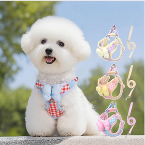 Rompi <span class=keywords><strong>Harness</strong></span> anak anjing dapat diatur, rompi <span class=keywords><strong>Harness</strong></span> anjing Aksesori tali penuntun jalan luar ruangan dengan pita kupu-kupu lucu - Product Image 1