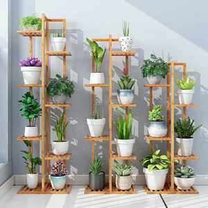 庭のための6階建て屋内/屋外竹と木の角の植物スタンド工場直送植木鉢ラック - Product Image 1