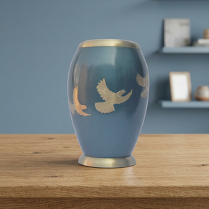 Blue Metal Cremation Urn <b>Keepsake</b> Casket Memorial <b>Ashes</b> Container Custom Remembrance Urn <b>for</b> Human or Pet - Indian Home Crafts - Product Image 1