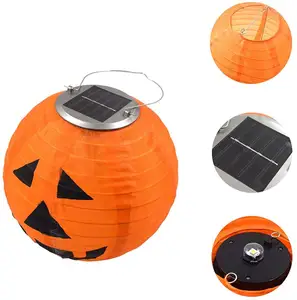 Nicro Halloween Hanging Background Panel Lighted Garden Orange Pumkpin LED Light Powered Garden Lamp Solar Paper Lanterns