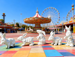 2025รูปปั้นกระต่ายตัดเรขาคณิตสีสัตว์ศิลปะแอบสแตรกขนาดกำหนดได้เองรูปปั้นกระต่ายเรซิ่นสุดหรูทนต่อสภาพอากาศในสวน - Product Image 4