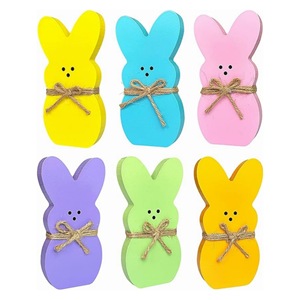 Easter Colorful Wooden Bunny Ornaments with Jute Rope DIY Tabletop Decor Wooden Rabbit Crafts for Easter Party - Product Image 1