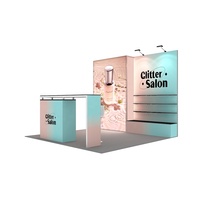 Stand d'exposition modulaire SEG LED rétroéclairé 10x10 pieds, cadre en aluminium, impression personnalisée sur tissu, portable, avec étagères