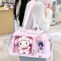 Sac bowling pour femme avec fermeture éclair et doublure en polyester, motif poupée chibi anime, mignon et polyvalent, sac à bandoulière et sous le bras
