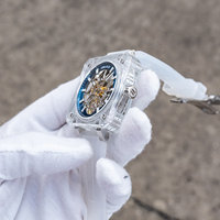 Montre mécanique automatique pour homme OBLVLO Oubao Luo, fabriquée en usine, boîtier carré transparent, 43 mm, acier inoxydable, saphir