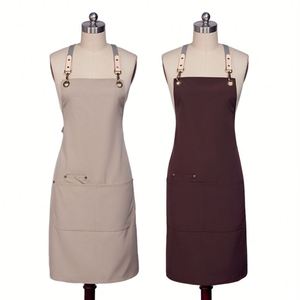 Delantal unisex de algodón y lona con cuello largo y tirantes cruzados ajustables para restaurante, delantal de cocina económico - Product Image 1