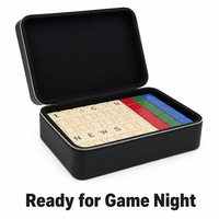 Boîte de rangement pour Mahjong en cuir noir, doublure en velours noir, fermeture éclair argentée, étui spacieux pour tuiles, logo personnalisé, vente en gros OEM