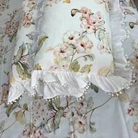 Parure de lit 4 pièces personnalisable en coton et lin, broderie imprimée, motifs floraux, tissage uni, style pastoral, lavable