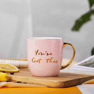 Taza de café con mango de oro real, color rosa y blanco, taza de esmalte para tazas de regalo - Product Image 6