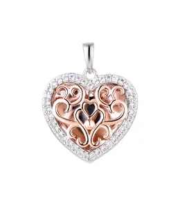 925 di lusso Qingxin zircone in argento Sterling 18K placcato oro rosa gioielli a forma di cuore donne ciondoli giorno mamma
