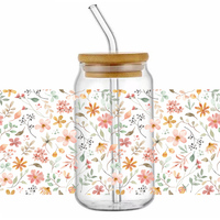 Autocollants imperméables vintage floraux UV DTF |   Étiquettes en cristal 3D résistantes aux rayures pour bouteilles en verre Libbey de 16 oz