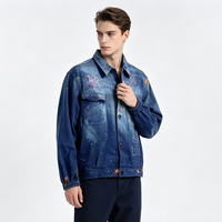 Veste de travail vintage américaine pour homme, en coton épais indigo délavé, effet éclaboussures de peinture et graffiti, style streetwear rétro