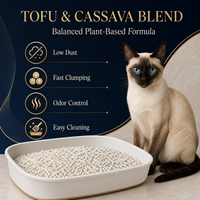 Litière pour chat légère en mélange de tofu et de manioc, faible poussière, contrôle des odeurs, nettoyage facile, commande en gros, marque privée, OEM, ODM pour importateurs