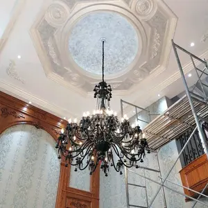 Black Lustre French Crystal Chandelier For Weddings Decorative Glass Luxury Big Pendant Light Hotel Lobby Home Decor Light