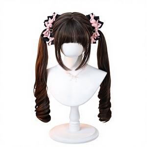 Perruque ND fabriquée à la machine, style cosplay anime, <span class=keywords><strong>cheveux</strong></span> longs, double queue de cheval, brun clair, résistante à la chaleur, même style que les célébrités d'Internet - Product Image 6