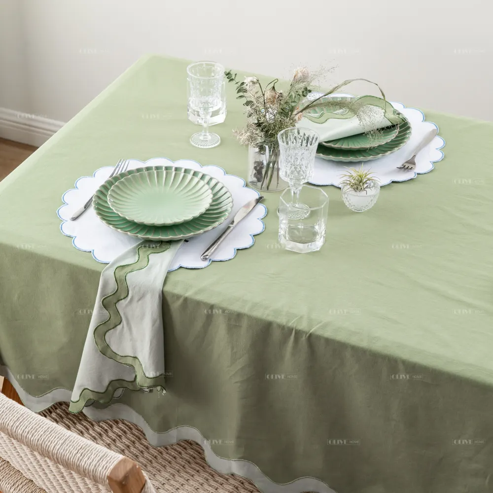 Velvet Tablecloth Linens Embroidery Handmade Scallop Trim clothing manufacturers Table Cloth Protector Cover
