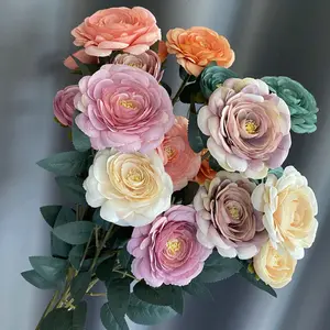 Оптовая Продажа с фабрики имитация шелковой росы цветок розы лотоса букет для украшения дома свадебные пейзажи