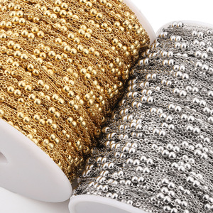 Chaîne à double couche en acier inoxydable plaqué or 18K PVD |   Perles de 3,4 mm, espacement de 2,5 cm, fabrication de bijoux unisexe, bracelet, collier, bricolage - Product Image 5