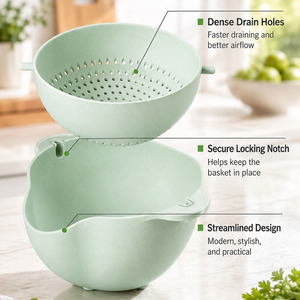Passoire manuelle double couche en PP de qualité alimentaire, multifonctionnelle pour légumes et fruits, à mailles fines, écologique, pour cuisine professionnelle - Product Image 3