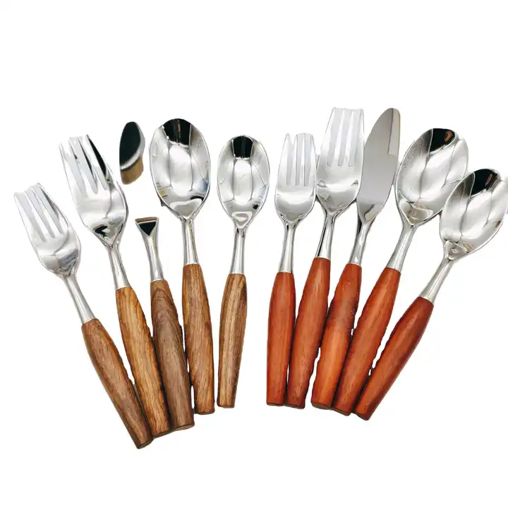 Stainless Steel Cutlery - Wooden Handle - Set 24pcs - Natural