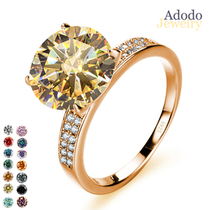 แหวนหมั้นเพชรโมอิสซาไนต์ทรงกลมคุณภาพสูง 5 กะรัต สีแชมเปญ เกรด VVS  ตัวเรือนเงินแท้ S925 ชุบทองคำขาว - Product Image 1