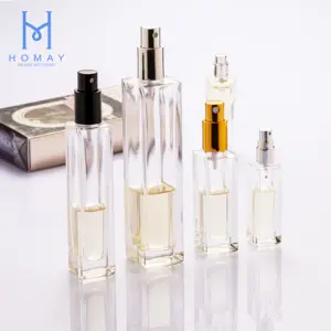 HOMAY Packaging High Quality 30ml 50ml 100ml Clear Flat Perfume Glass Bottles With Spray Pump