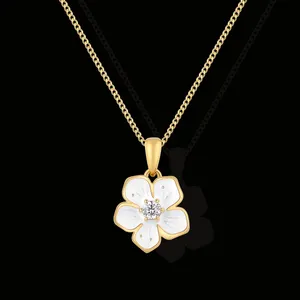 Joia de flor de pêssego branco com desenho de óleo gotejamento banhada a ouro 18K joia da moda com garra