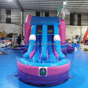 Ticari pembe ve mavi sıçrama ev şişme unicorn sıçrama combo pvc şişme şato ile çocuklar için havuz - Product Image 2