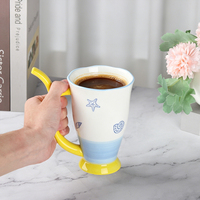 Tasse amusante en céramique peinte à la main avec paille intégrée 520 ml 17,5 oz, mug à boire en porcelaine avec couvercle pour la maison et le bureau