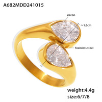 3A Zircone Double Goutte En Acier Inoxydable Anneau Ouvert PVD Plaqué Or 18K Rétention De Couleur pour Femmes Bijoux De Mode