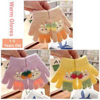 Gants pour bébé en tricot jacquard coloré, chauds et respirants, en coton/spandex, épais, à doigts entiers, motif lapin prune, pour usage quotidien