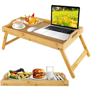 Table basse pliable en bambou, pour ordinateur Portable, plateau de lit, pour bureau