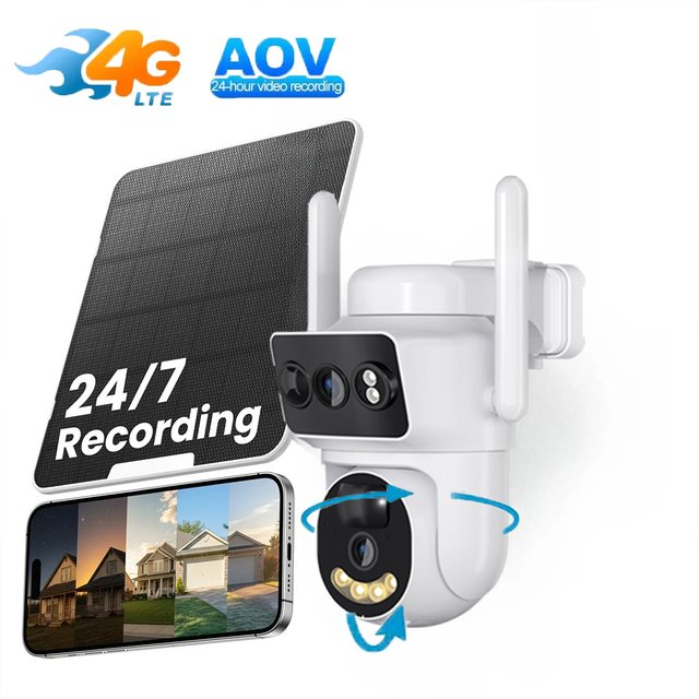 Wholesale Dual Lens Outdoor Humaniod Motion Detection Solar Panel Energ Low Power 4G/Wifi Security Network PTZ AOV Solar Camera